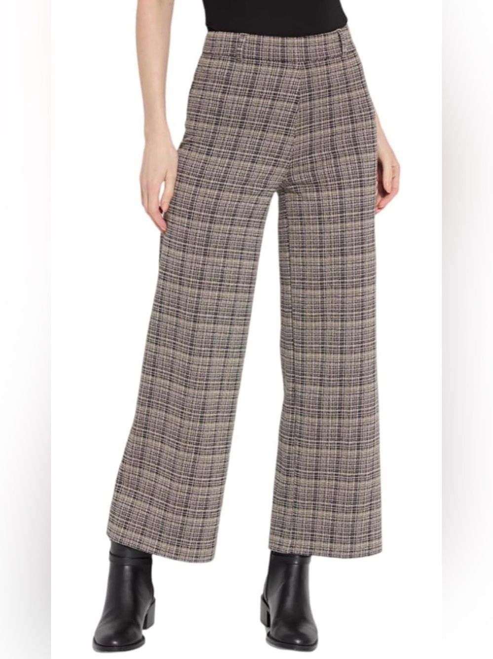 Lysse Erin High Waist Wide Leg Jacquard Ponte Ankle Pant Size S NEW Black & Tan
